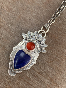 Lapis lazuli and carnelian sacred heart pendant