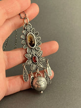 Load image into Gallery viewer, Dendritic agate and garnet jingle necklace
