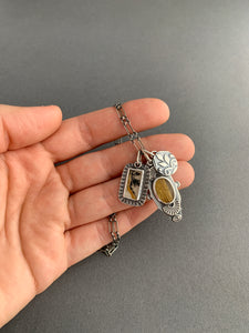 Gold rutilated quartz and dendritic agate charms