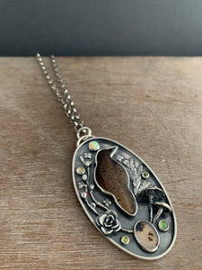Mossy crow necklace