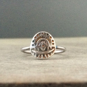 Sterling silver Stamped tribal shield ring