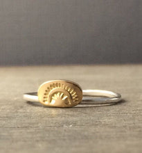 Load image into Gallery viewer, 22k solid gold sun and sterling silver stacking ring
