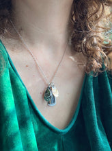 Load image into Gallery viewer, Green tourmaline crystal and rutilated quartz charm necklace
