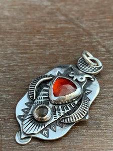 Owl pendant #12 with Hessonite garnet and Chocolate Moonstone