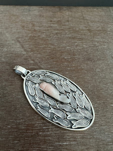 Carved Pink opal Fish Parable Pendant