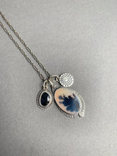 Load image into Gallery viewer, Dendritic Agate charm necklace with a blue sapphire accent charm
