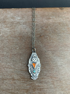 Owl pendant #4 - Hessonite Garnet and Amazonite