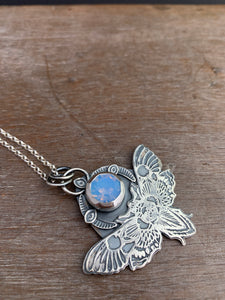 Moth pendant with light blue vintage Swarovski Crystal