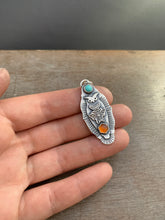 Load image into Gallery viewer, Owl pendant - moon bee hessonite with garnet and turquoise

