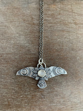 Load image into Gallery viewer, Large moonstone stamped bird pendant
