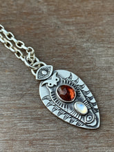 Load image into Gallery viewer, Owl pendant #13 - Tourmaline and Rainbow Moonstone
