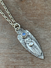 Load image into Gallery viewer, Copy of Owl pendant #14- - Labradorite and Rainbow moonstone
