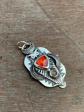 Load image into Gallery viewer, Owl pendant #12 with Hessonite garnet and Chocolate Moonstone
