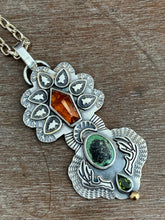 Load image into Gallery viewer, Hessonite garnet and Pixie turquoise elaborate pendant
