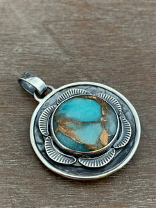 Amazonite in bronze double sided medallion