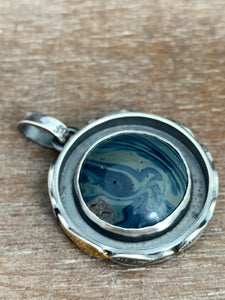 Swirly Leland blue fish parable pendant