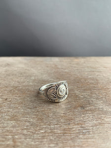 Medium size 8 swirl symbol shield ring