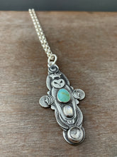 Load image into Gallery viewer, Owl pendant #1 - Peruvian Opal Rainbow Moonstone and Clear Quartz
