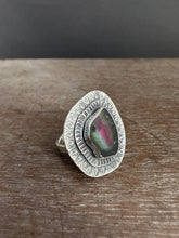 Load image into Gallery viewer, Pink and green tourmaline slice ring.
