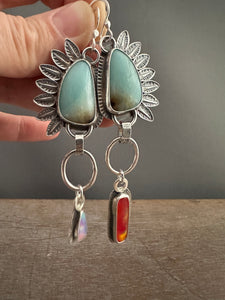Amazonite and man made opal mismatched earrings