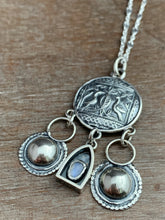 Load image into Gallery viewer, Bird medallion with handmade bells and a tiny moonstone shrine
