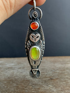 Owl pendant #12 - Opal and carnelian