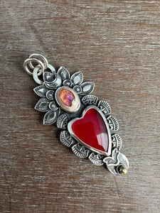 Red Roserita and Opal Sacred Heart Pendant