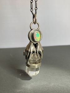 Opal and quartz crystal necklace