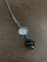 Load image into Gallery viewer, Cast cedar cone necklace with a moonstone
