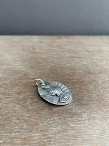 Sterling silver bee and moon pendant