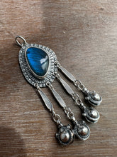 Load image into Gallery viewer, Labradorite medallion with 4 handmade jingles
