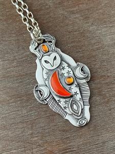 Owl pendant #9 - Rosarita Moon and Citrine