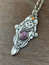 Load image into Gallery viewer, Owl pendant #10 - Ruby Citrine and Rainbow moonstone
