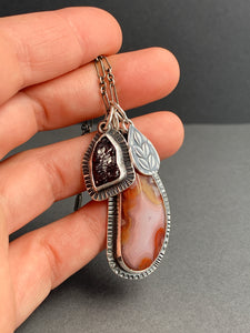 Agate and garnet crystal charm necklace