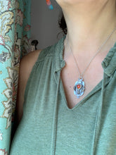 Load image into Gallery viewer, Owl pendant #12 with Hessonite garnet and Chocolate Moonstone
