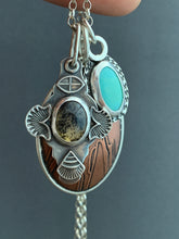 Load image into Gallery viewer, Turquoise and Dendritic Agate with Etched Copper charm
