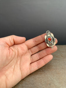 Owl pendant #12 with Hessonite garnet and Chocolate Moonstone