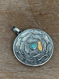 Silver fish parable pendant with Amazonite