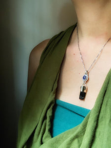 Tanzanite and black tourmaline crystal necklace