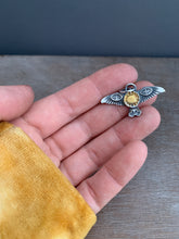 Load image into Gallery viewer, Small golden sun stamped bird pendant #2
