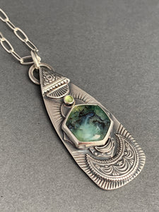 Aegean opal and peridot moon pendant