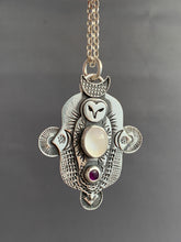 Load image into Gallery viewer, Owl pendant #7 Moonstone and Fluorite
