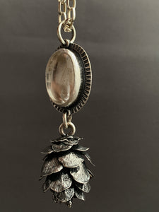 Cast cedar cone necklace with phantom Quartz