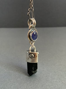 Tanzanite and black tourmaline crystal necklace