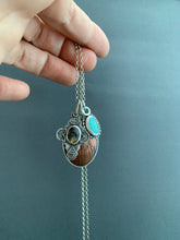 Load image into Gallery viewer, Turquoise and Dendritic Agate with Etched Copper charm
