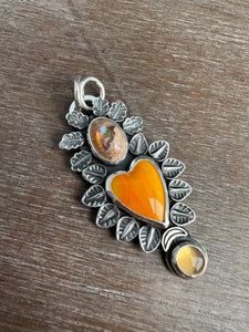 Orange Roserita and Opal Sacred Heart Pendant