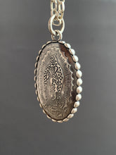 Load image into Gallery viewer, Blue sapphire and Our Lady of Guadalupe pendant
