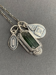 Green tourmaline crystal charm necklace