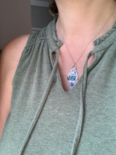 Load image into Gallery viewer, Owl pendant #8 with Kyanites *PLease note, the top kyanite is a vivid teal blue my camera cannot depict*
