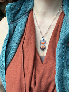 Rosarita moon, Kyanite, and cloisonné elaborate pendant